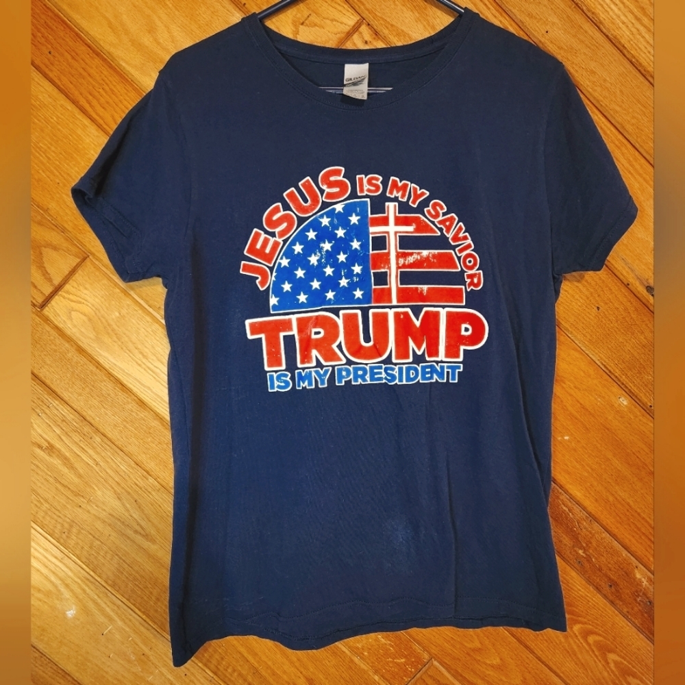Jesus is my Savior Trump is my President dark navy blue large tshirt